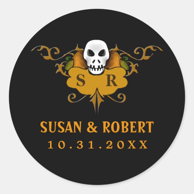 Wedding Envelope Sticker - Halloween Skull (Front)