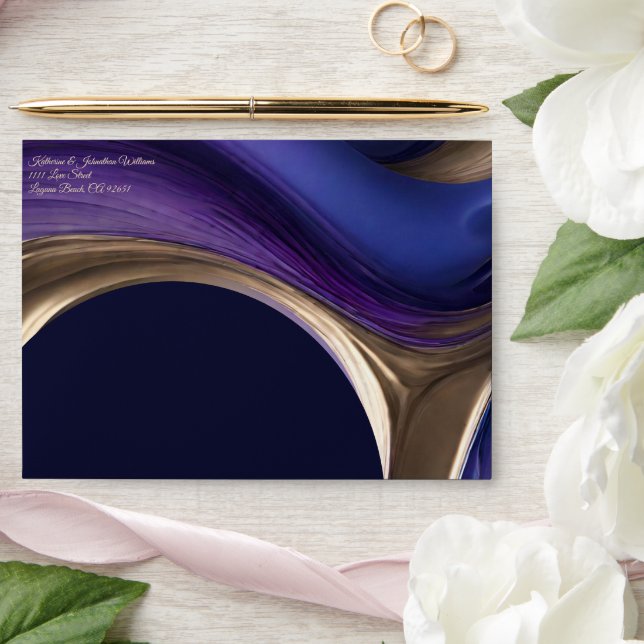 Wedding Envelopes-Modern Abstract Blue Purple Gold Envelope (Wedding)