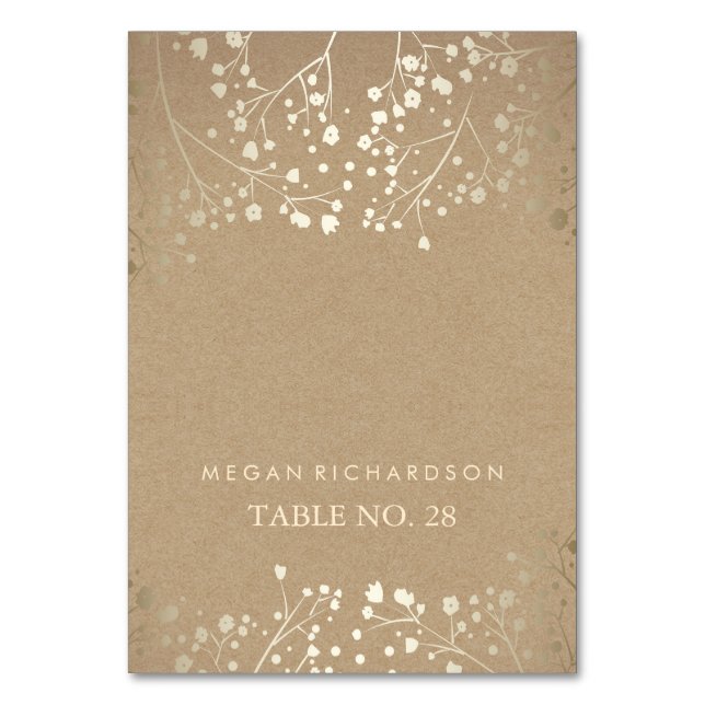 wedding escort cards kraft baby's breath gold (Front)