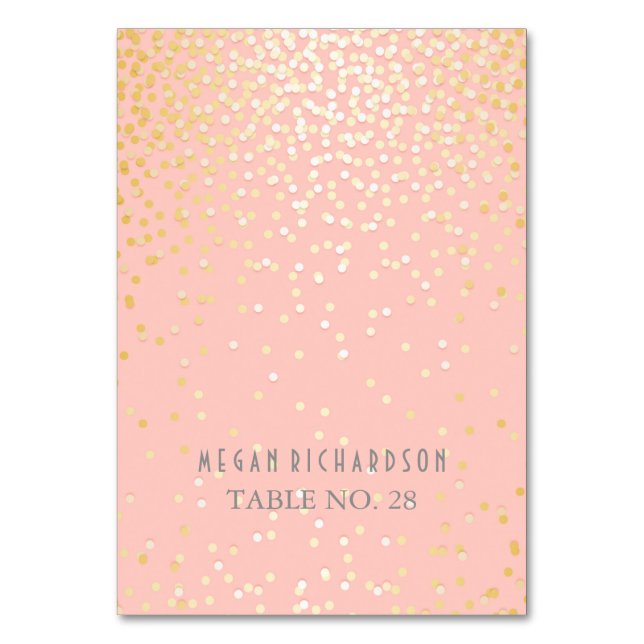 wedding escort cards pink and gold confetti (Front)