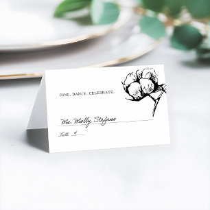 Wedding Escort Place Card Cotton Boll Etching