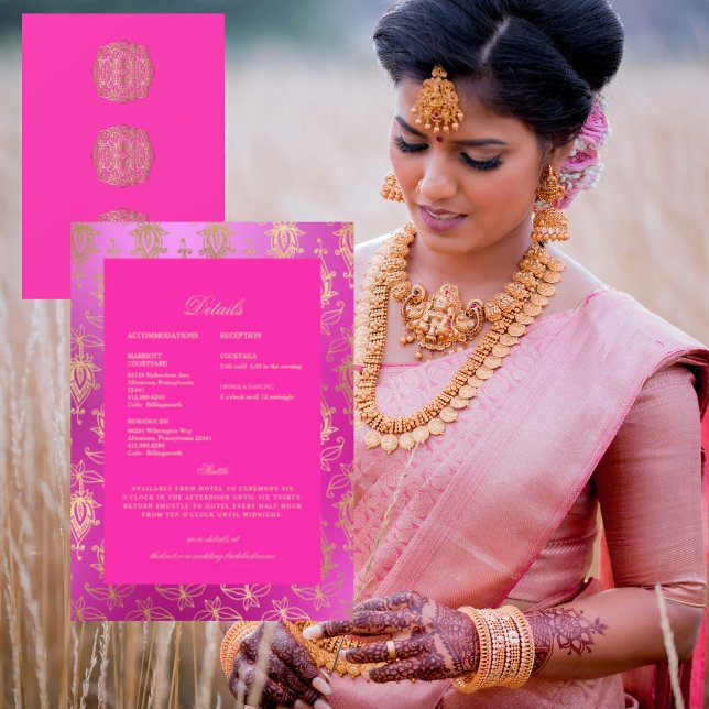 Wedding Ethnic Indian Pink & Gold Details Invitation (Creator Uploaded)