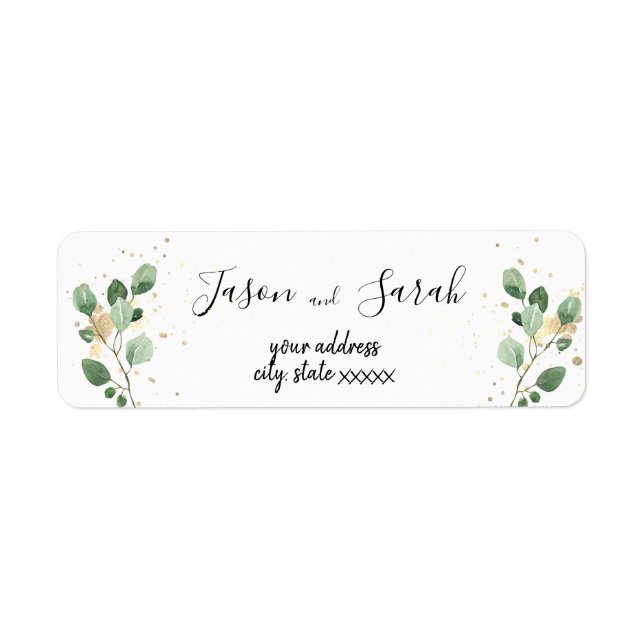 • wedding eucalyptus and gold splash return address label (Front)