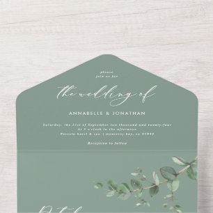 Wedding Eucalyptus budget sage green invite anrsvp
