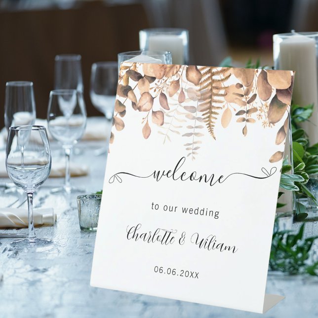 Wedding eucalyptus fall script welcome pedestal sign (Creator Uploaded)