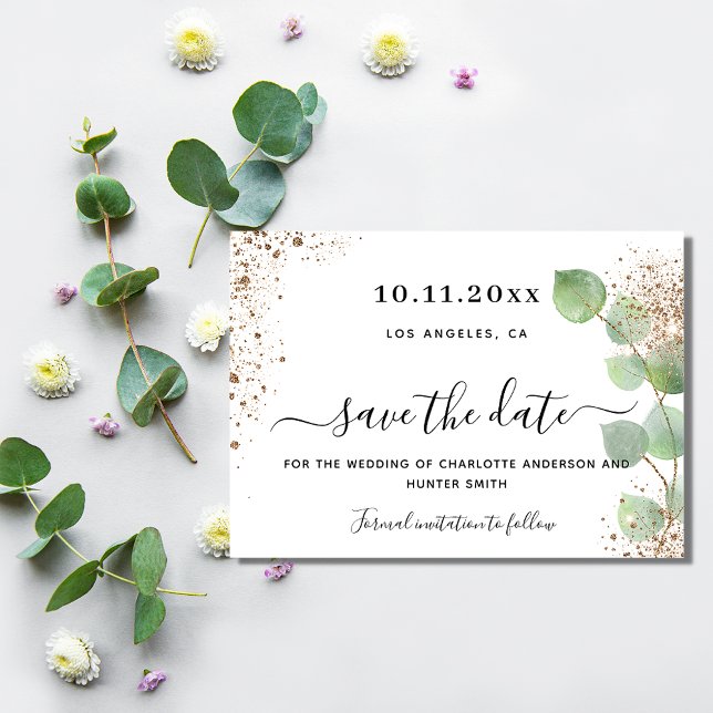 Wedding eucalyptus greenery gold save the date (Creator Uploaded)
