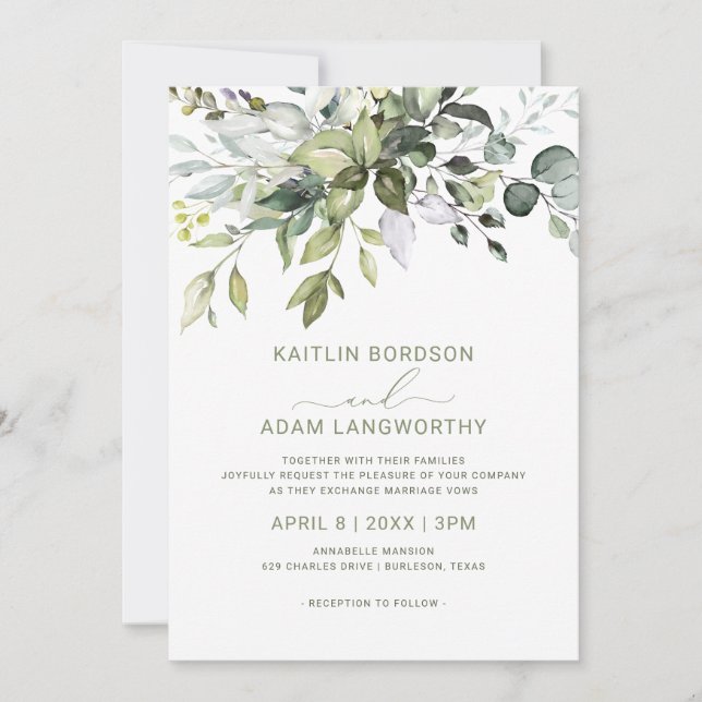 Wedding Eucalyptus Greenery Watercolor Herbal Invitation (Front)