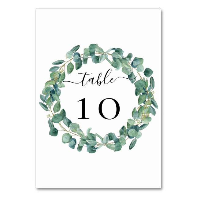 Wedding eucalyptus greenery wreath table number (Front)