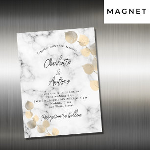 Wedding eucalyptus marble golden luxury magnetic invitation