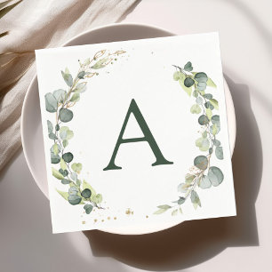 Wedding Eucalyptus Monogram Greenery Napkin