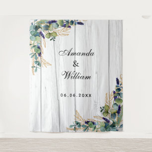 Wedding eucalyptus withe wood rustic names tapestry
