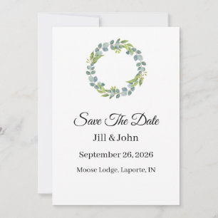 Wedding Eucalyptus Wreath Vertical Save the Date