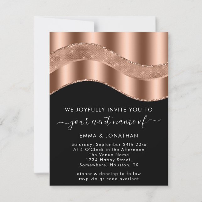 Wedding Event Bridal  QR Code Rose Gold Black (Front)