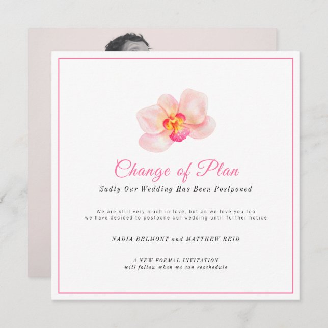Wedding event change of plan postponed orchid   save the date (Front/Back)