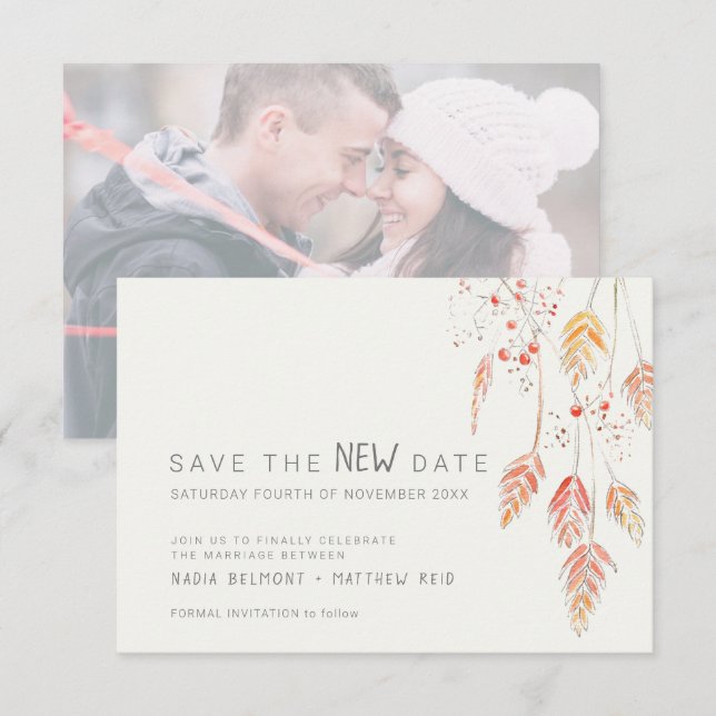 Wedding event change save the new date fall sketch (Front/Back)