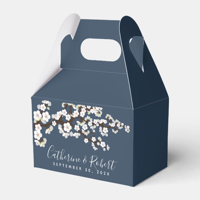 Wedding Event Cherry Blossom Navy Blue Favour Box (Back Side)