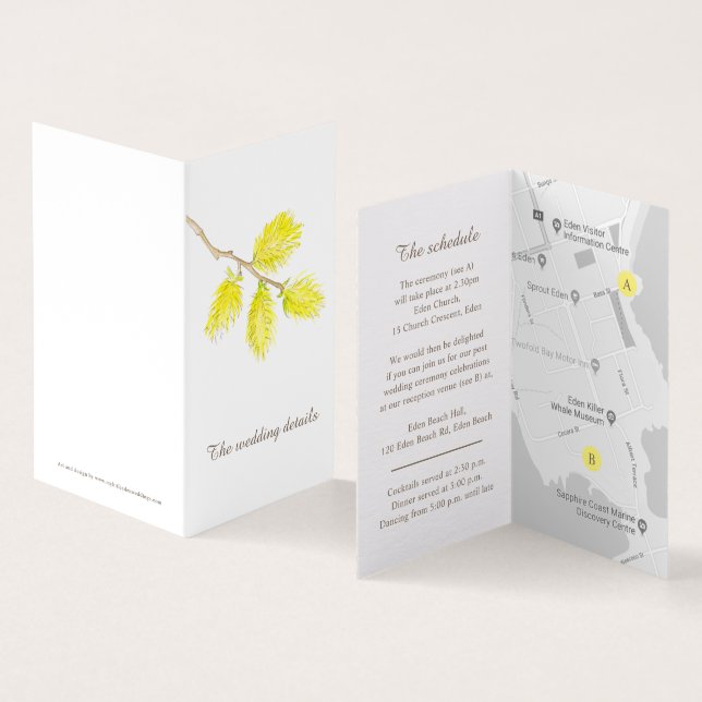 Wedding event details catkin yellow schedule map (Inside and Outside)