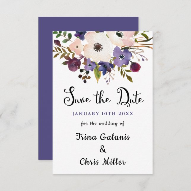 Wedding Event Floral Chic Save the Date Flat Card (Front/Back)