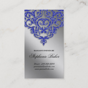 Wedding Event Planner Damask Blue Silver Sparkle Business Card