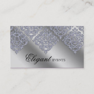 Wedding Event Planner Damask Sparkle Silver Business Card