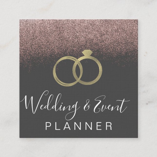 Wedding & Event Planner Faux Gold Ring Pink Square Business Card (Front)