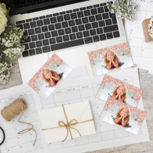 WeddinG Event Planner Glitter Drips Rose Photo Business Card