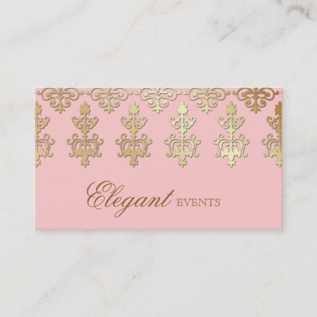 Wedding Event Planner Indian Damask Baby Pink Business Card (Front)