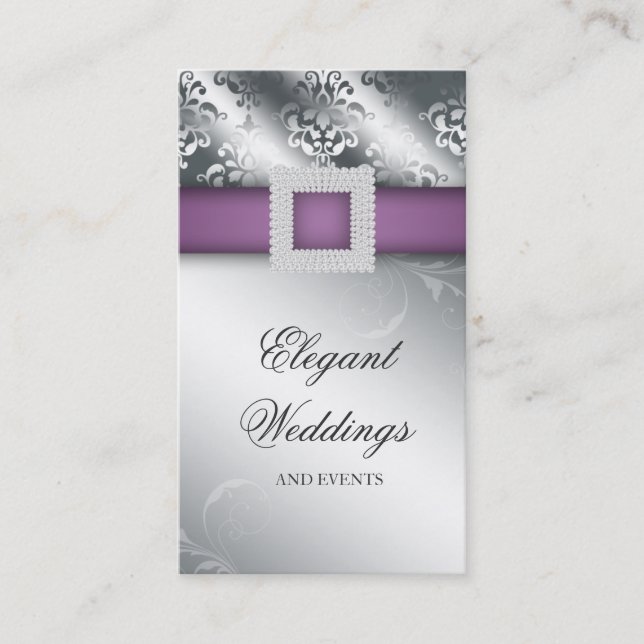 Wedding Event Planner Jewel Purple Silver V Business Card (Front)