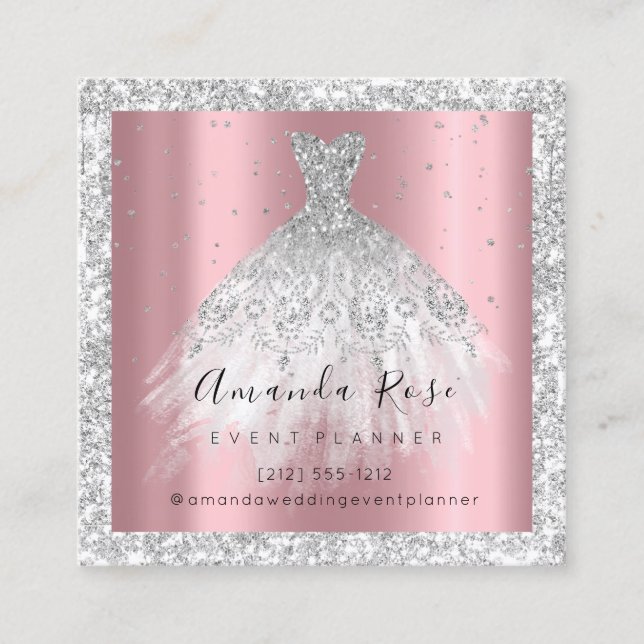 Wedding Event Planner Pink Confetti Silver Grey Appointment Card (Front)
