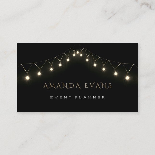 Wedding Event Planner Sparkly Black White Lights Business Card (Front)