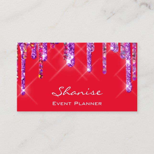 Wedding Event Planner Violet Drips Purple Red Business Card (Front)