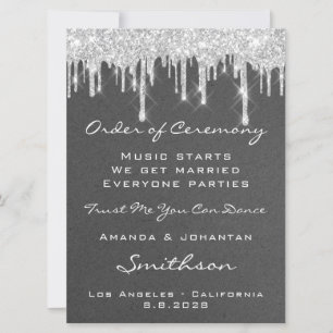 Wedding Event Program Grey Silver Drips Glitter