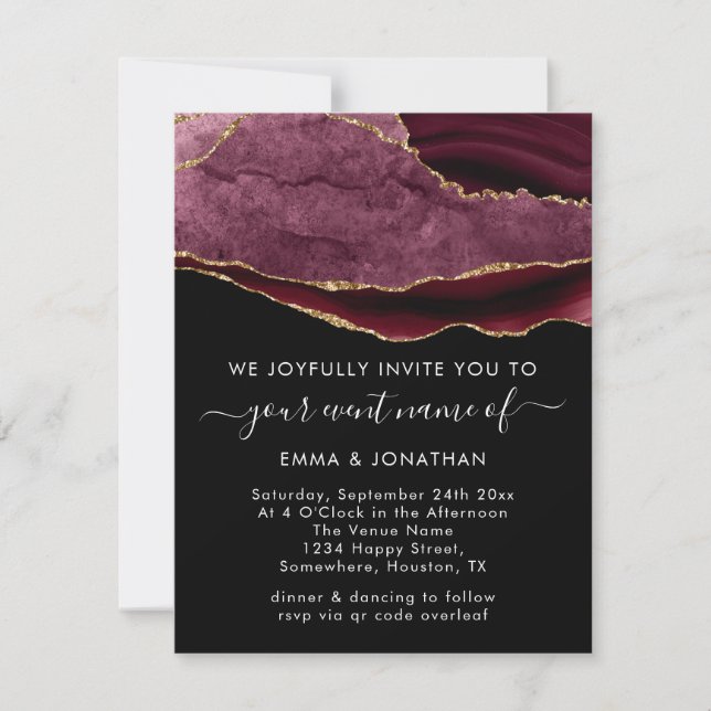 Wedding Event QR Code Black Burgundy Marsala Gold  (Front)