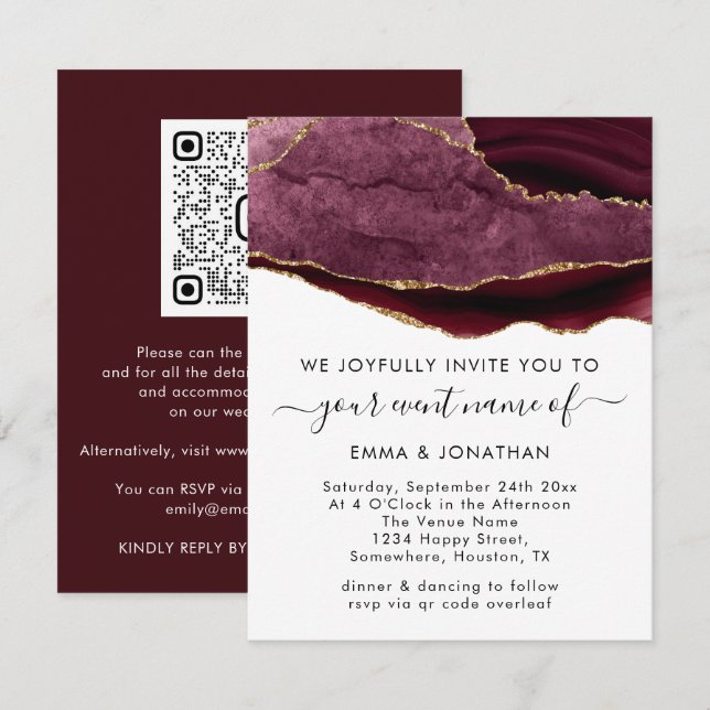 Wedding Event QR Code Burgundy Marsala Gold  (Front/Back)