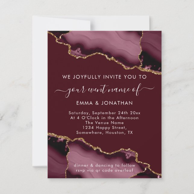 Wedding Event QR Code Rose Burgundy Marsala (Front)