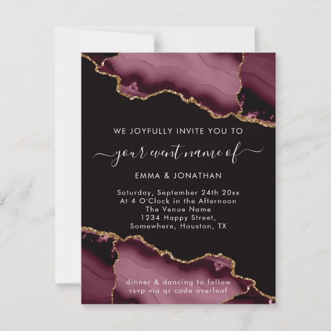 Wedding Event QR Code Rose Burgundy Marsala Black (Front)