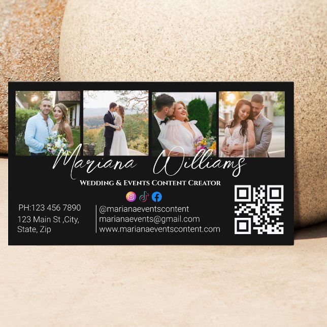 Wedding&Events Content Creator 4 photos qr code  Business Card (Creator Uploaded)