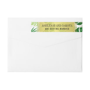 Wedding   Exotic Green Tropical Leaves Wrap Around Label