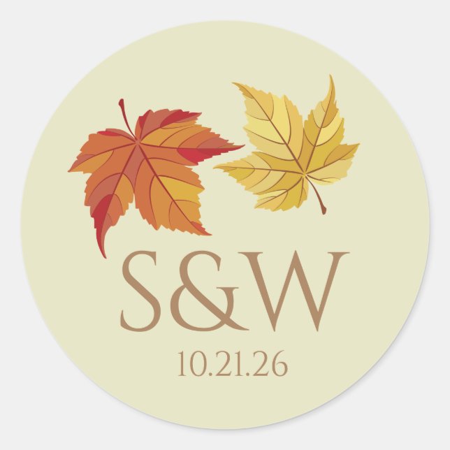 Wedding Fall Leaves Foliage  Classic Round Sticker (Front)