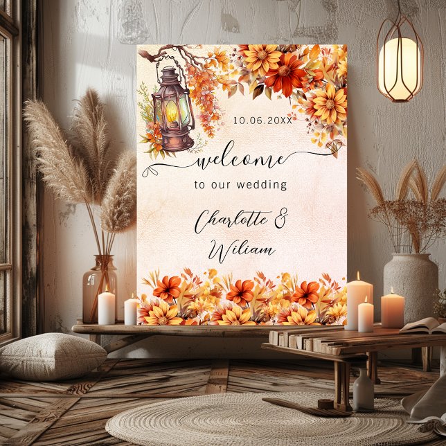 Wedding fall orange florals welcome poster (Creator Uploaded)