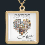 Wedding Family Anniversary Heart Photo Collage Gold Plated Necklace<br><div class="desc">A combination of the timeless elegance of modern script with the warmth of a heart-shaped photo collage,  creating a stunning tribute to your special bond. It's perfect for you or gifting to a loved one on a special occasion. Capture the essence of your relationship and treasure your shared moments</div>