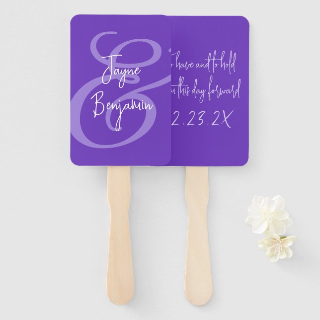 Wedding Fan Have and Hold Saying Purple (Front and Back)