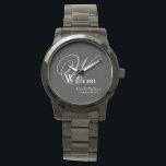 Wedding Father Of Groom Gift Monogram Cool Classic Watch<br><div class="desc">Wedding Father Of Groom Gift Monogrammed With A Personalised Name Cool Classic Keepsake Black Sporty Watch. Click personalise this template to customise it with the Monogram initial, the name, and the marriage date quickly and easily. Wedding Father Of Groom Gift Monogram Cool Classic Watch, is part of the Parent Gifts...</div>