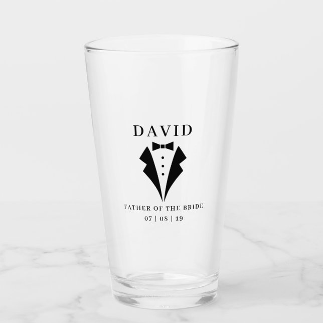 Wedding FATHER OF THE BRIDE Tuxedo Pint Glass (Front)