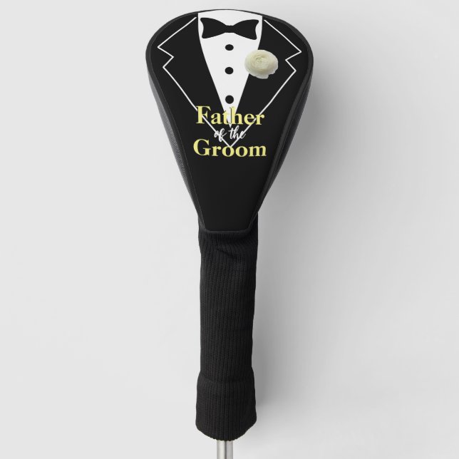 Wedding Father of the Groom Tuxedo Personalised Golf Head Cover (Front)