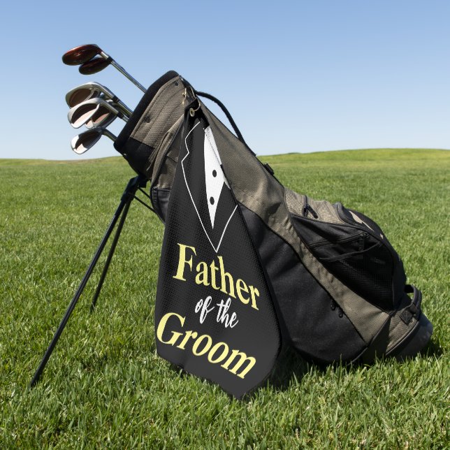 Wedding Father of the Groom Tuxedo Personalised Golf Towel (Green)