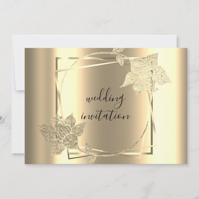 Wedding Faux Gold Frame QR Code Floral  Invitation (Front)