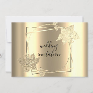 Wedding Faux Gold Frame QR Code Floral Invitation