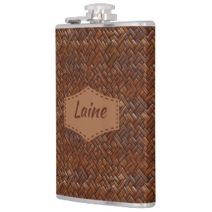 Wedding Faux Tooled Leather Look Hip Flask