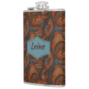 Wedding Faux Tooled Leather Look Hip Flask